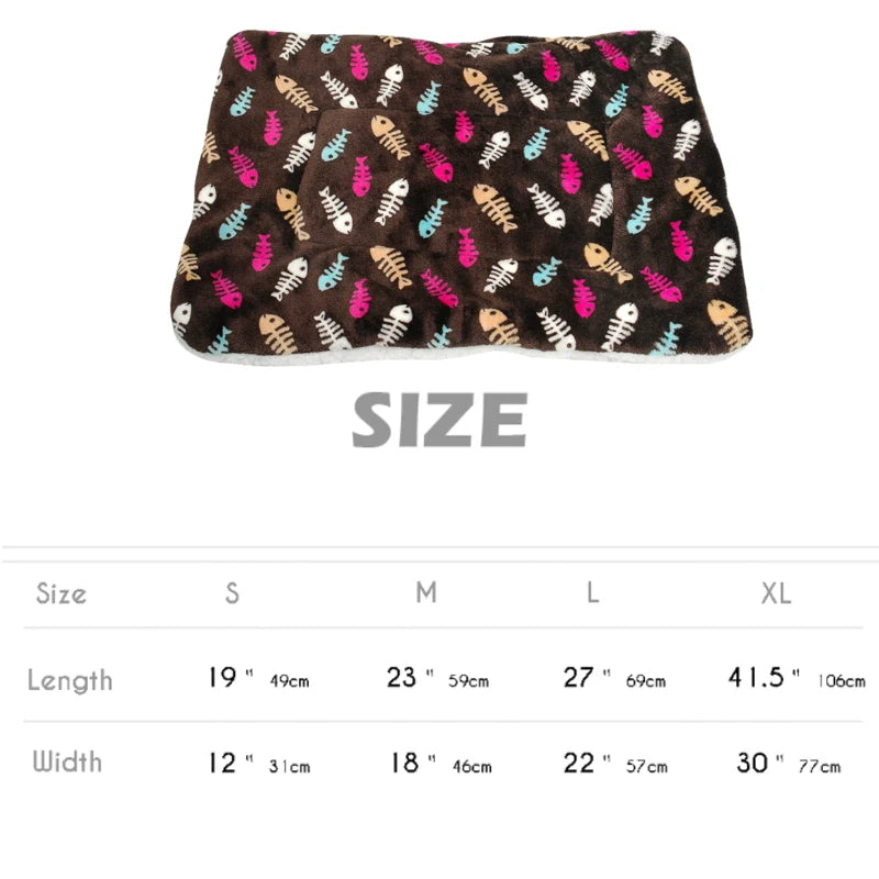 Bone Print Dog Bed Mat Warm Thick Fleece Pet Sofa Cushion Pad Winter Puppy Cat Bed Matress for Small Medium Large Dog Pitbull