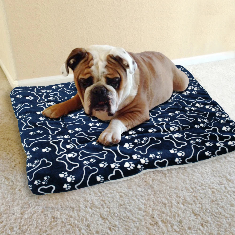 Bone Print Dog Bed Mat Warm Thick Fleece Pet Sofa Cushion Pad Winter Puppy Cat Bed Matress for Small Medium Large Dog Pitbull