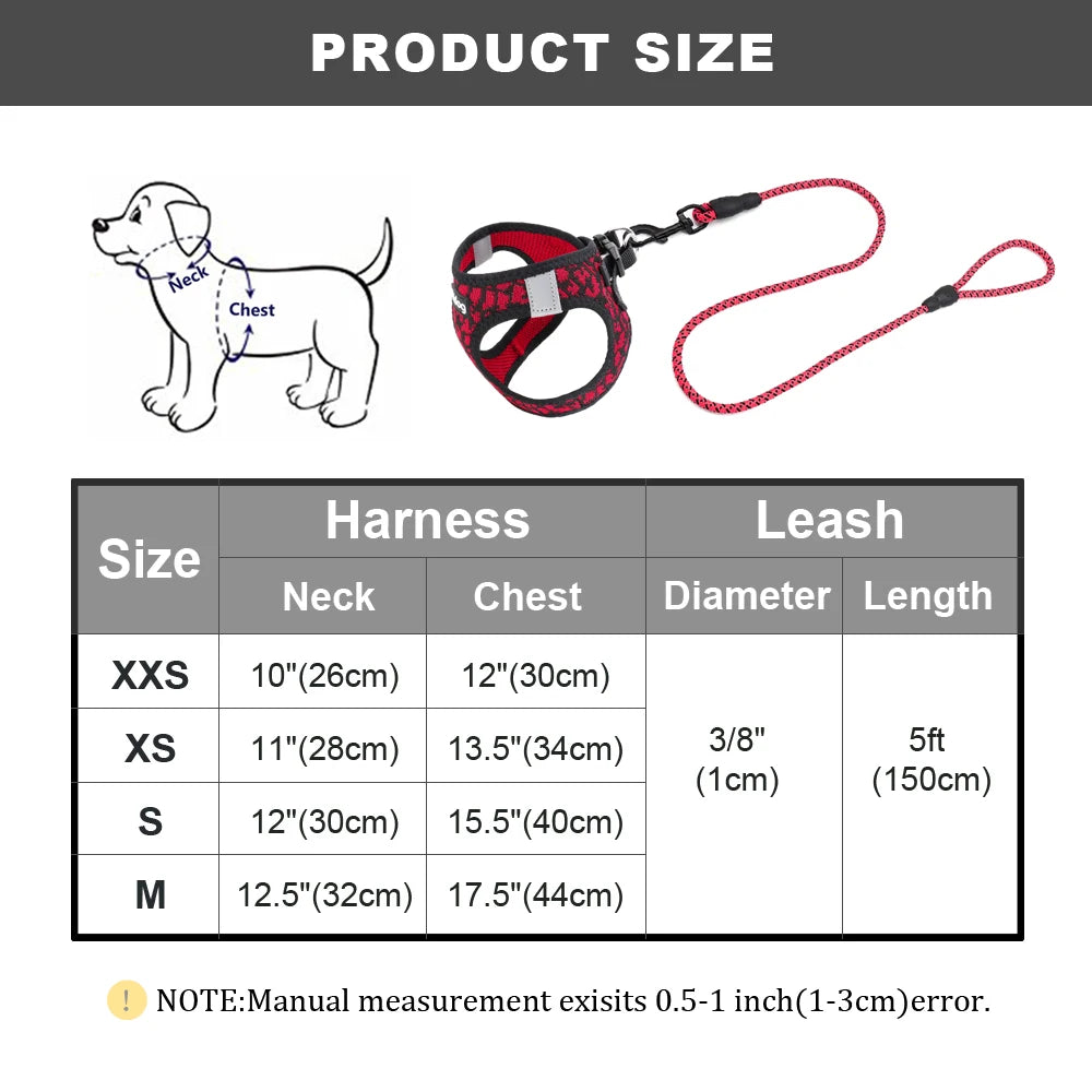 Breathable Dog Harness and Leash Set Reflective Mesh Pet Puppy Harness Vest Lead Leahes Chihuahua Harness for Small Dogs